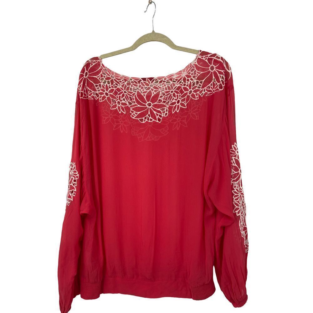Anthropologie Leifnotes Coral/White  Vaoltta Semi‎ Sheer Peasant Top Size 8